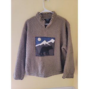 Woolrich Womens M Mountain Bear 1/4 Zip SHERPA Pullover Fleece Jacket Pockets